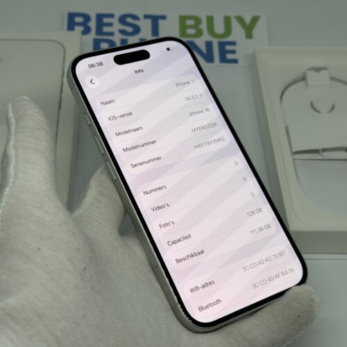 iPhone 16 128GB wit /krasvrij /100% batt /garantie