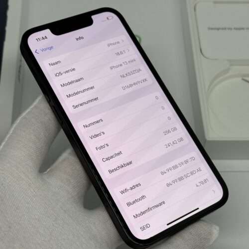 iPhone 13 mini 256GB zwart /kras vrij glas /100% batt /garantie