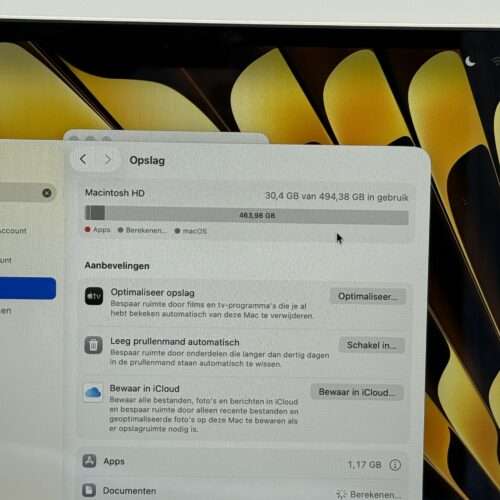 MacBook Air M2 512GB zilver /krasvrij /99% batt /garantie