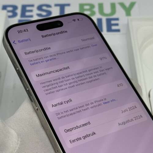 iPhone 15 Pro 128GB wit /krasvrij /91% batt /garantie
