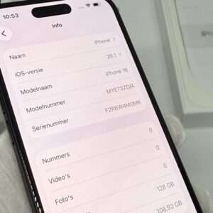 iPhone 16 128GB zwart /kras vrij glas /100% batt /garantie