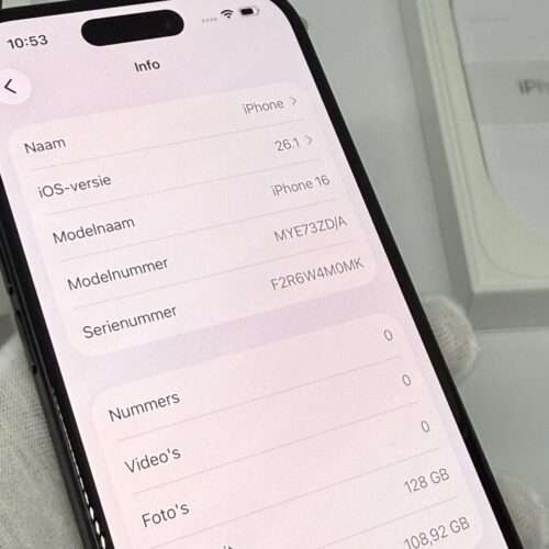 iPhone 16 128GB zwart /kras vrij glas /100% batt /garantie