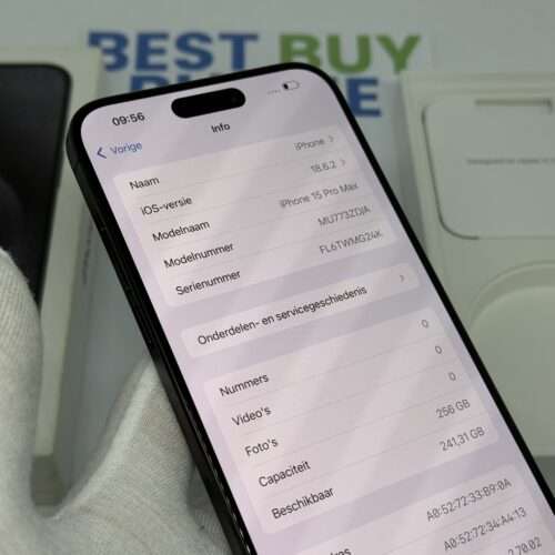 iPhone 15 Pro Max 256GB zwart /kras vrij scherm /100% batt /garantie