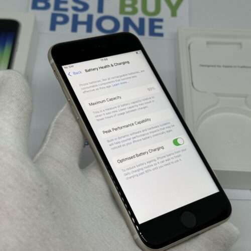 iPhone SE 2022 128GB wit /krasvrij /93% batt /garantie