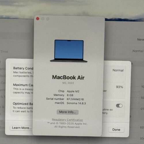 MacBook Air M2 256GB blauw /zeer net /94% batt /garantie