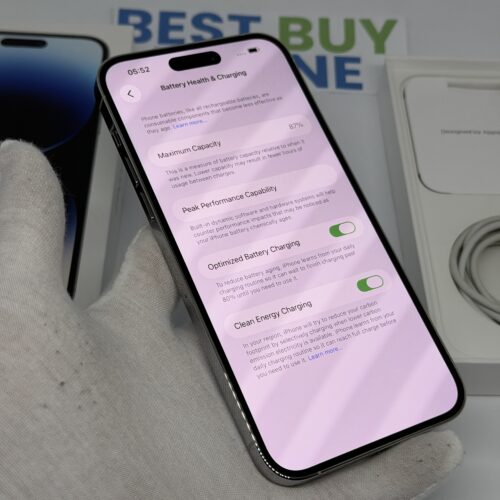 iPhone 14 Pro Max 128GB zilver /krasvrij glas /87% batt /garantie