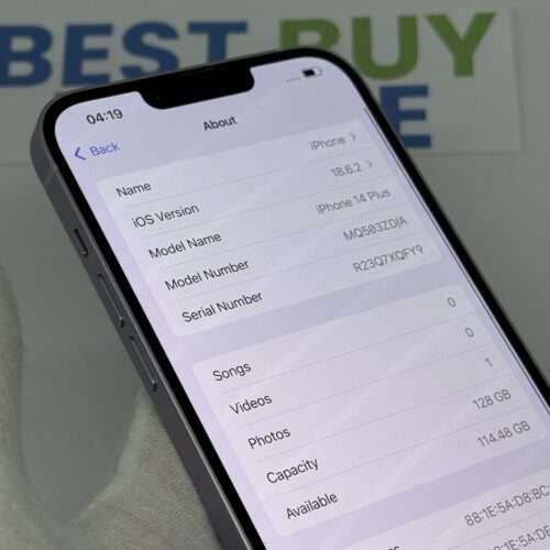 iPhone 14 Plus 128GB paars /krasvrij glas /85% batt /garantie