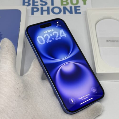 iPhone 16 128GB blauw /krasvrij glas /100% batt /garantie