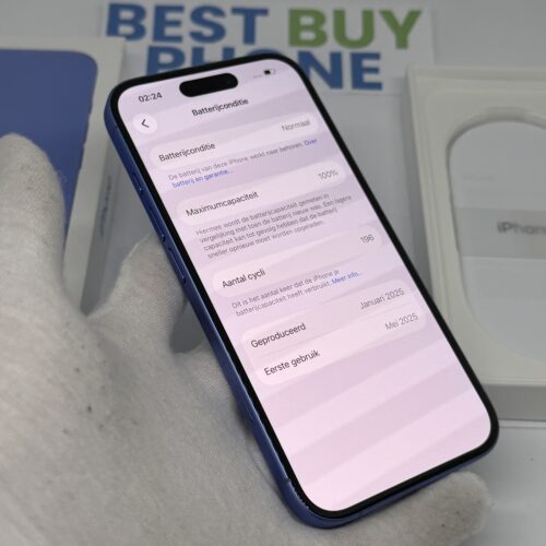 iPhone 16 128GB blauw /krasvrij glas /100% batt /garantie