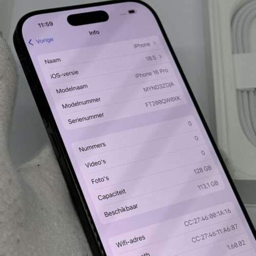 IMG_5495 iPhone 16 Pro 128GB zwart /100% batt /krasvrij scherm /garantie