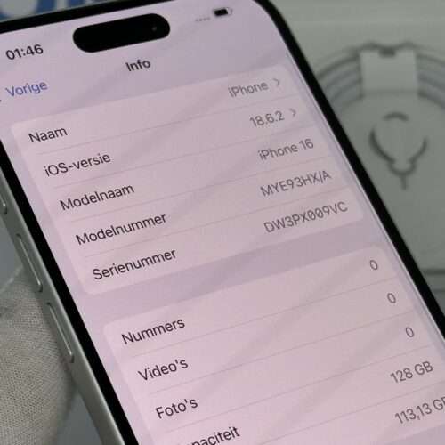 iPhone 16 128GB wit /100% batt /krasvrij /garantie