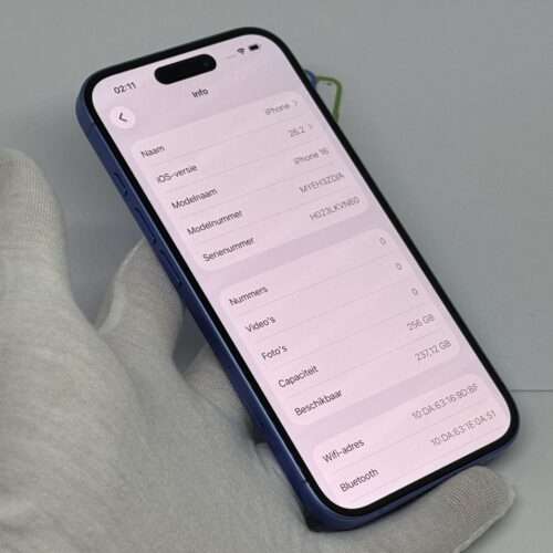 iPhone 16 256GB blauw /zeer net /92% batt /garantie
