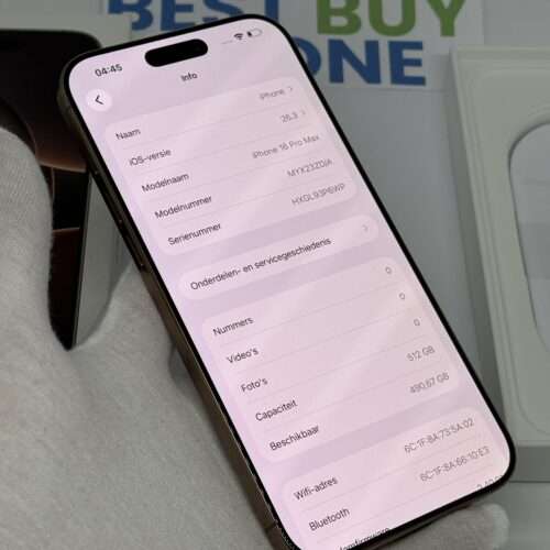 iPhone 16 Pro Max 512GB goud /krasvrij glas /98% batt /garantie