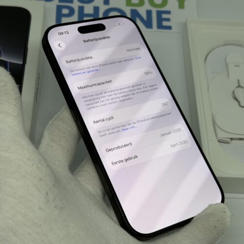 iPhone 16 Pro 256GB zwart /krasvrij /98% batt /garantie