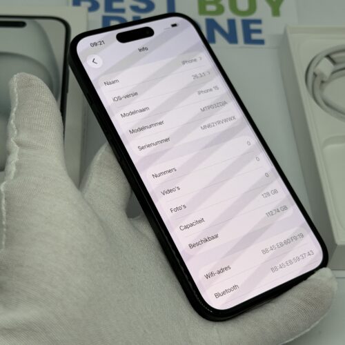 iPhone 15 128GB zwart /100% batt /zeer net /garantie
