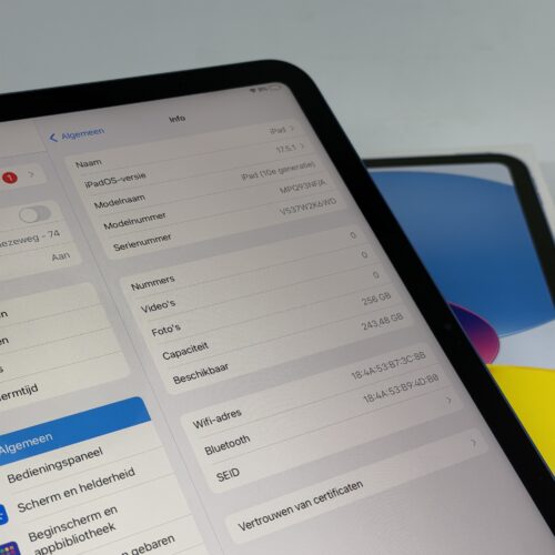 iPad 10e 256GB blauw /krasvrij /93% batt /garantie