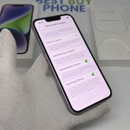 iPhone 14 128GB paars /krasvrij /87% batt /garantie