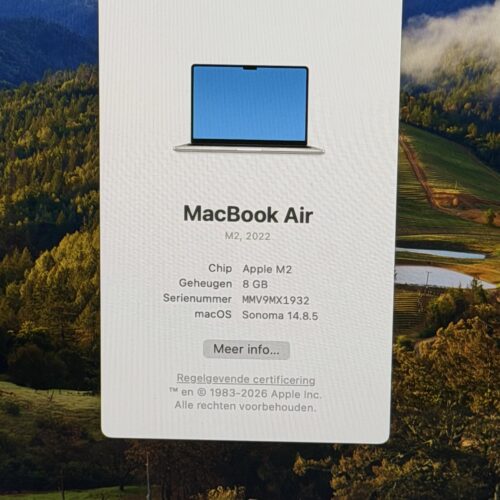 MacBook Air M2 256GB starlight /zeer net /93% batt /garantie