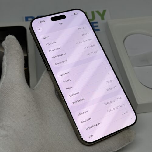 iPhone 16 Pro Max 256GB grijs /krasvrij /90% batt /garantie