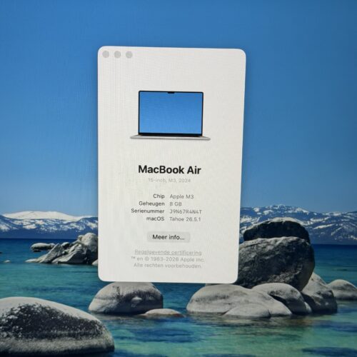 MacBook Air 15 inch M3 512GB zilver /zeer net /93% batt /garantie