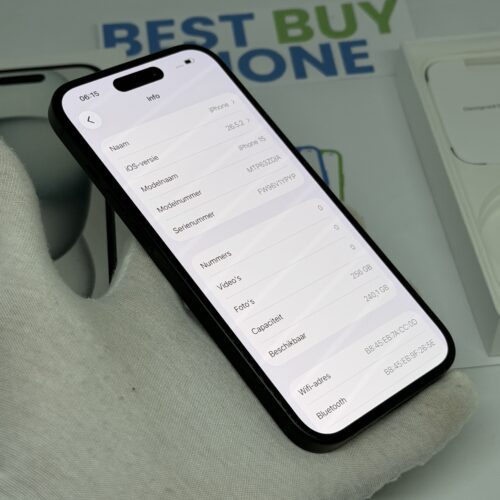 iPhone 15 256GB zwart /99% batt /zeer net /garantie