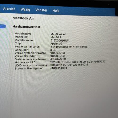IMG_6611 MacBook Air M2 512GB zilver /94% batt /krasvrij /garantie