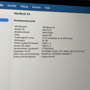 MacBook Air M4 256GB middernacht /100% batt /krasvrij /garantie