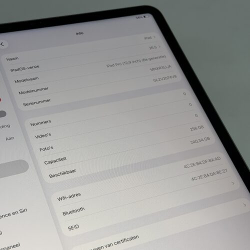 IMG_7200 iPad Pro 12,9 M2 256GB grijs /krasvrij scherm /92% batt /garantie