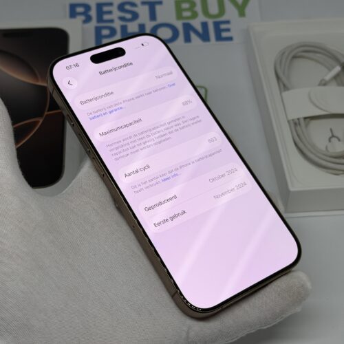 iPhone 16 Pro 512GB goud /krasvrij /88% batt /garantie