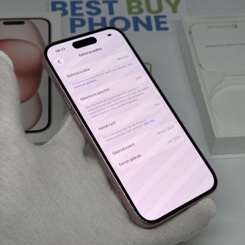 iPhone 15 256GB roze /krasvrij /89% batt /garantie