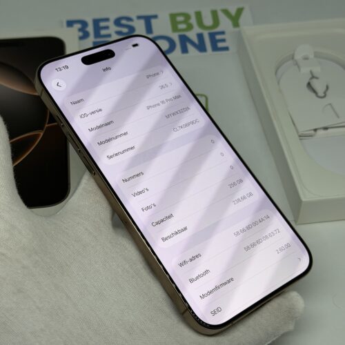 iPhone 16 Pro Max 256GB goud /zeer net /96% batt /garantie