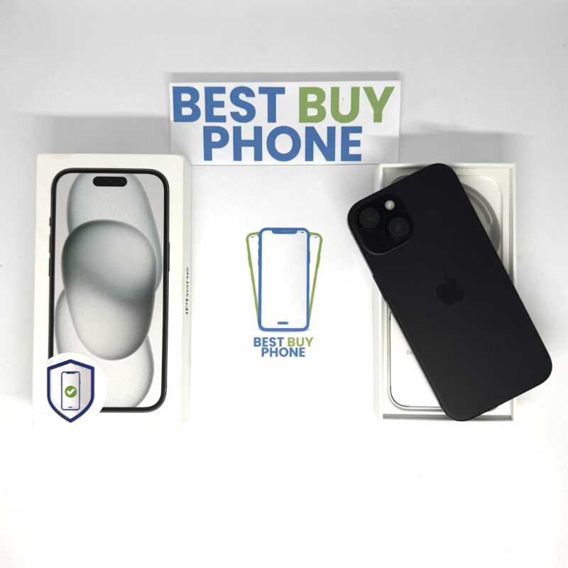 iPhone 15 256GB zwart /krasvrij glas /89% batt /garantie