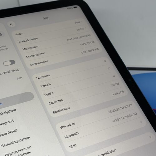 iPad 10e 64GB blauw /krasvrij /92% batt /garanti