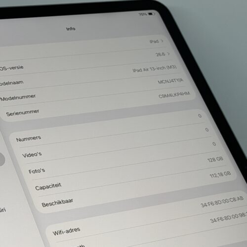 iPad Air 7e 13 inch M3 128GB blauw /krasvrij /100% batt /garantie