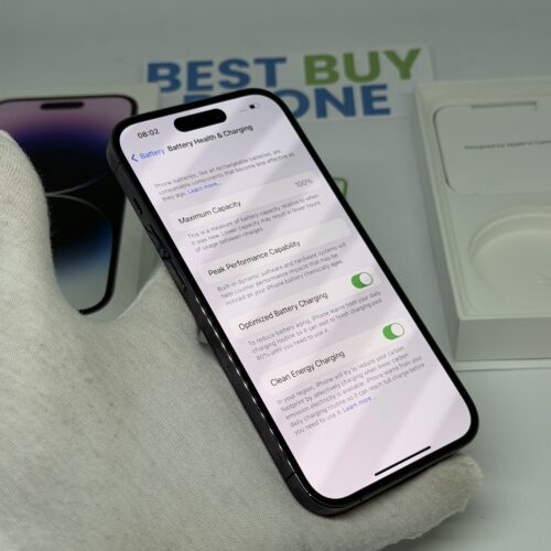 iPhone 14 Pro 256GB paars /krasvrij scherm /100% batt /garantie