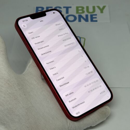 iPhone 14 plus 128GB rood /krasvrij glas /85% batt /garantie
