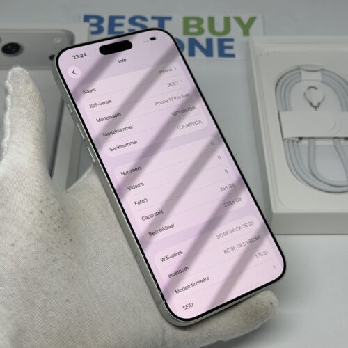 iPhone 17 Pro Max 256GB zilver /krasvrij /100% batt /garantie
